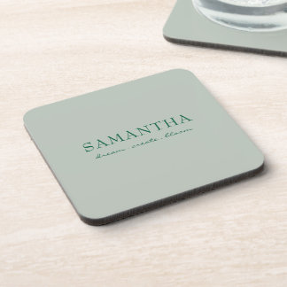 Minimalist Sage Green Name Inspirational Quote Coaster