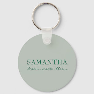 Minimalist Sage Green Name Uplifting Quote Key Ring
