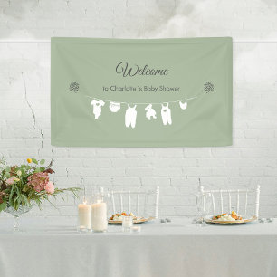 Minimalist Sage Green Neutral Baby Shower Welcome Banner