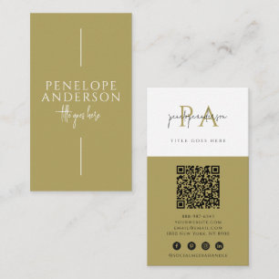 Minimalist Sage Green Neutral QR Code Boho Modern Business Card