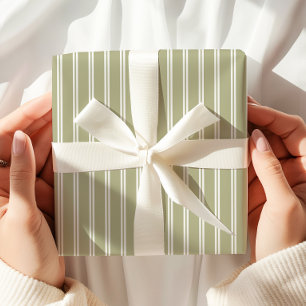 Minimalist Sage Green Olive Stripes Wrapping Paper