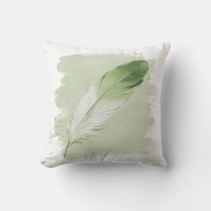 Minimalist Sage Green Paint Stroke Feather Cushion