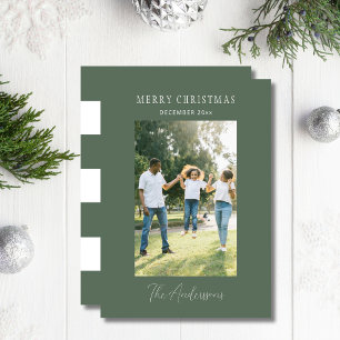 Minimalist Sage Green Photo Merry Christmas Holiday Card