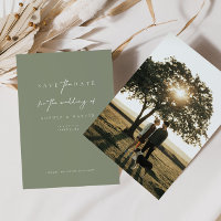 Minimalist Sage Green Photo Save the Date Card