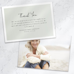 Minimalist Sage Green Photo Sympathy Funeral Thank You Card