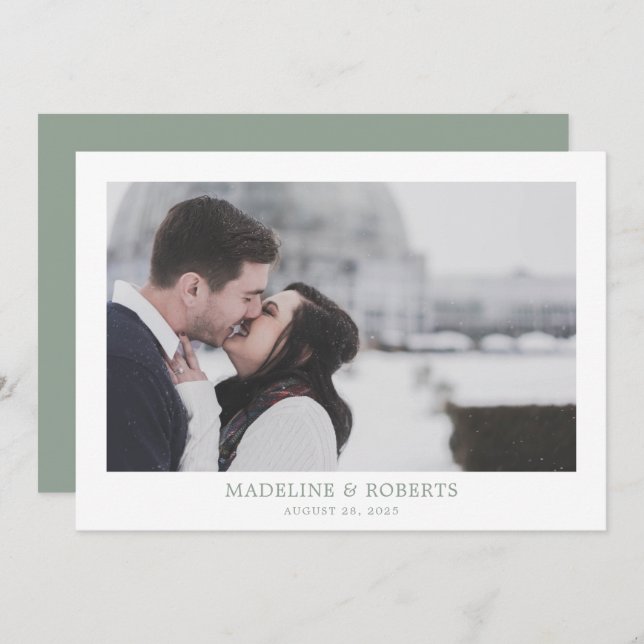 Minimalist Sage Green Photo Wedding Thank you card (Front/Back)