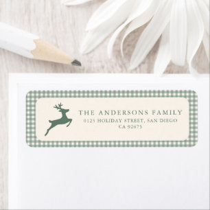 Minimalist Sage Green Plaid Deer Return Address
