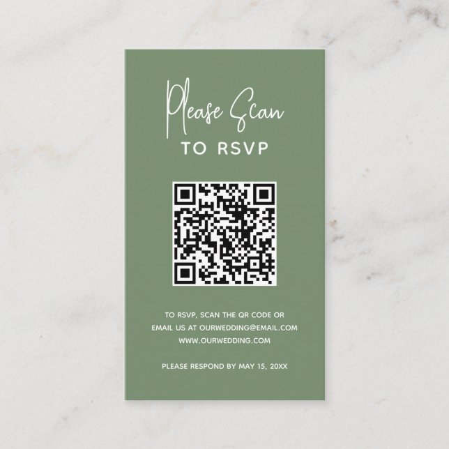 Minimalist Sage Green QR Code Modern Wedding Enclosure Card (Front)