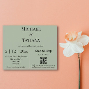 Minimalist Sage Green QR Code RSVP Wedding Invite