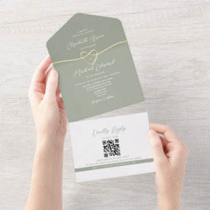 Minimalist Sage Green QR Code Wedding All In One Invitation