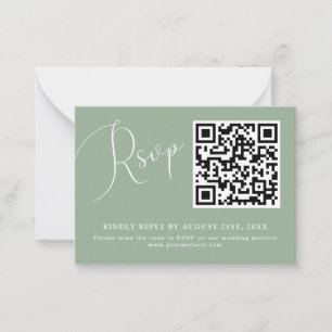 Minimalist Sage Green QR Code Wedding RSVP Card