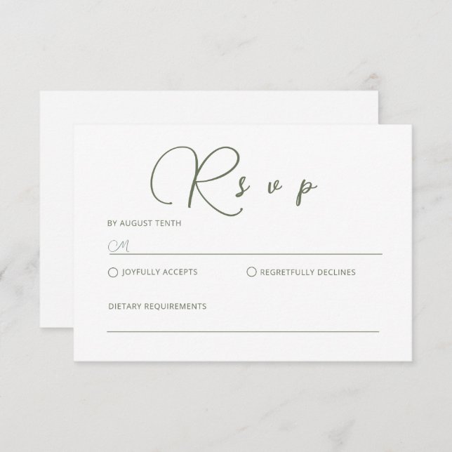 Minimalist Sage Green RSVP Card (Front/Back)