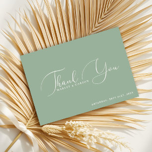 Minimalist Sage Green Script Custom Wedding Thank You Card