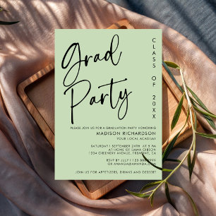Minimalist Sage Green Script Graduation Party Invitation