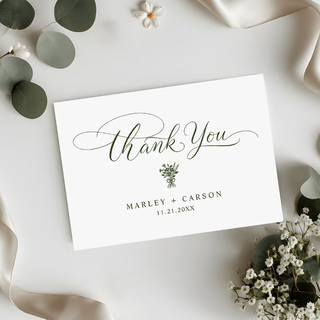 Minimalist Sage Green Script Simple Wedding Thank You Card (Creator Uploaded)