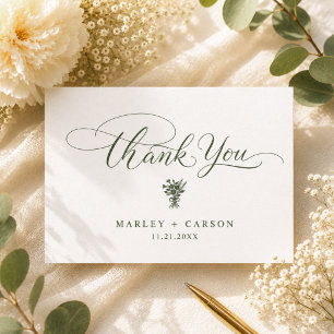 Minimalist Sage Green Script Simple Wedding Thank You Card