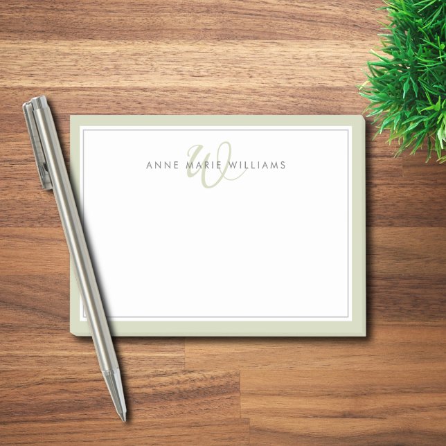 Minimalist Sage Green Script Two Border Monogram  Post-it Notes (Creator Uploaded)