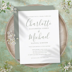 Minimalist Sage Green Script Wedding Invitation Postcard