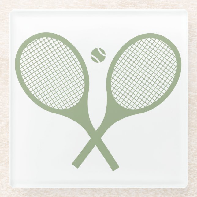 Minimalist Sage Green Tennis Racquets Ball    Glass Coaster (Front)