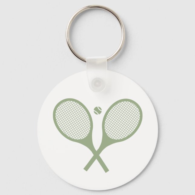 Minimalist Sage Green Tennis Racquets Ball      Key Ring (Front)