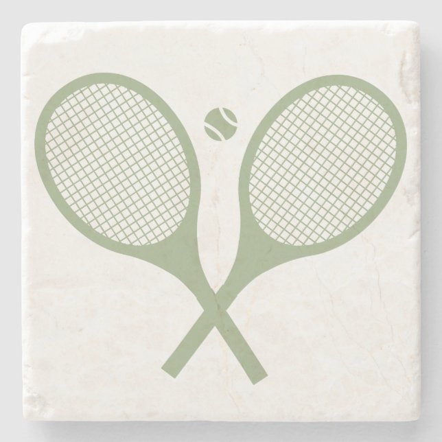 Minimalist Sage Green Tennis Racquets Ball   Stone Coaster (Front)
