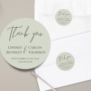 Minimalist sage green Thank you wedding Classic Round Sticker