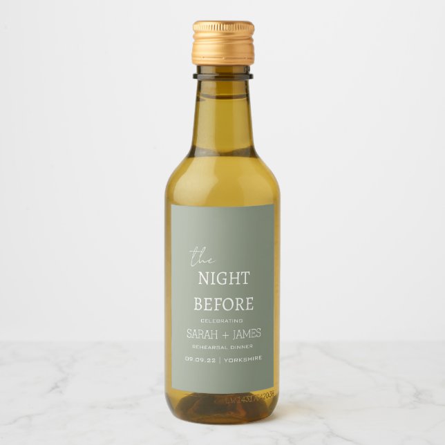 Minimalist Sage Green the Night Before Wedding  Wine Label (Front)