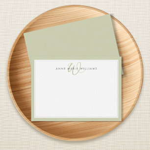 Minimalist Sage Green Two Border Monogram Card