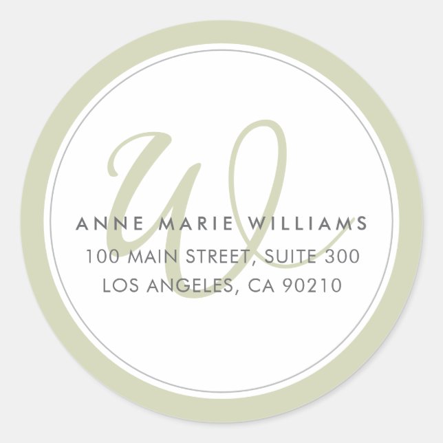 Minimalist Sage Green Two Border Monogram Classic Round Sticker (Front)