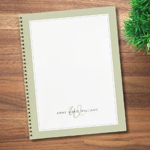 Minimalist Sage Green Two Border Monogram Notebook