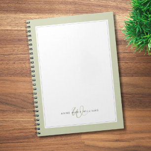Minimalist Sage Green Two Border Monogram Notebook