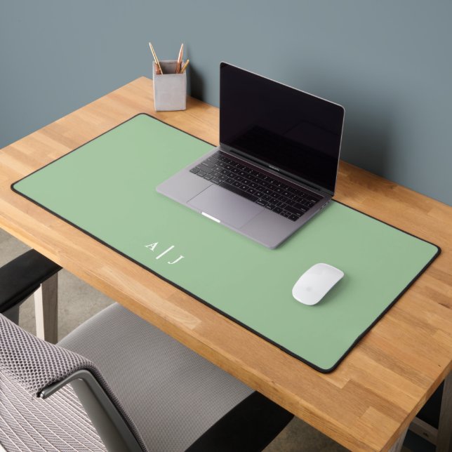 Minimalist Sage Green Two Monogram Office Desk Mat (Office 2)