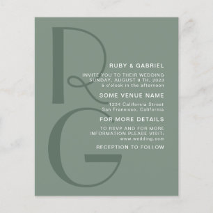 Minimalist sage green Typography monogram Wedding Flyer