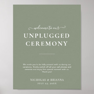 Minimalist Sage Green Unplugged Boho Wedding Poster