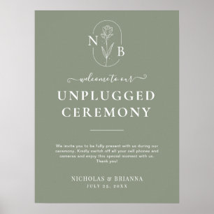 Minimalist Sage Green Unplugged Boho Wedding Poster