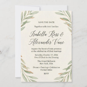 Minimalist Sage Green Watercolor Botanical Save The Date