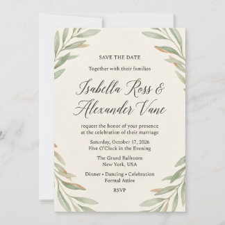 Minimalist Sage Green Watercolor Botanical Save The Date