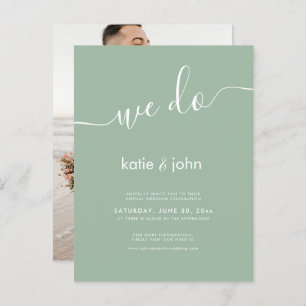 Minimalist Sage Green We do Virtual Photo Wedding Invitation Postcard