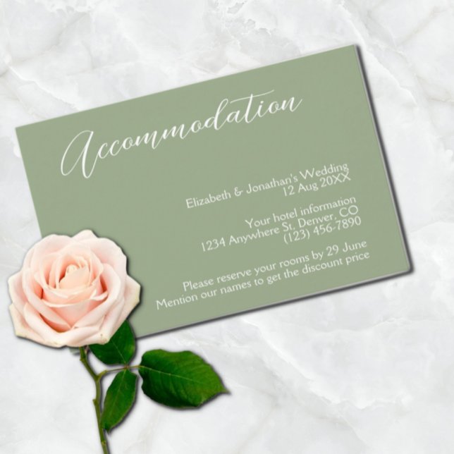 Minimalist Sage Green Wedding Accommodation Enclosure Card (Creator Uploaded)