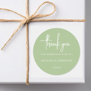 Minimalist Sage Green Wedding Classic Round Sticker