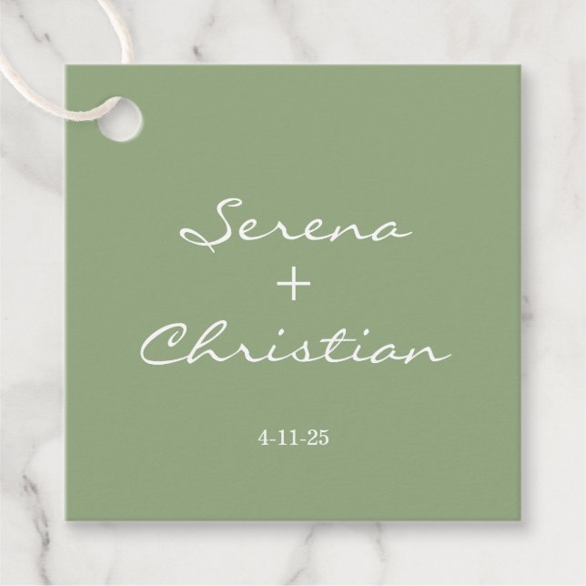 Minimalist Sage Green Wedding Favour Tags (Front)