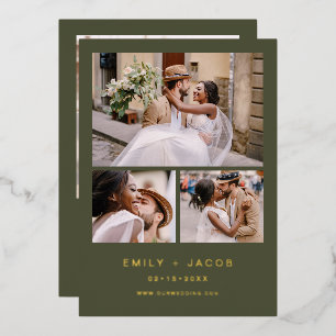 Minimalist Sage Green Wedding Four Photo Gold Foil
