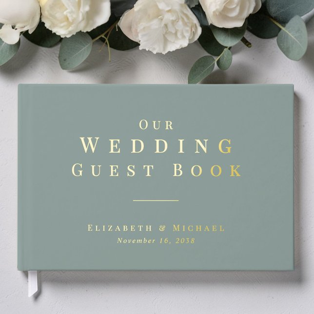 Minimalist Sage Green Wedding Guest Book (Minimalist Sage Green Wedding Foil Guest Book)
