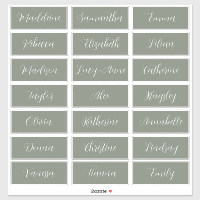 Minimalist Sage Green Wedding Guest Names Labels (Sheet)