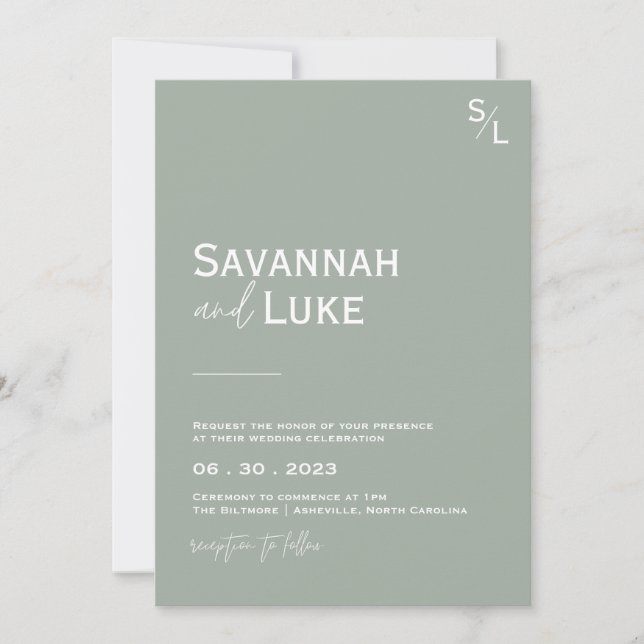 Minimalist Sage Green Wedding Invitation (Front)