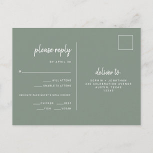 Minimalist Sage Green Wedding Meal Choice RSVP Postcard