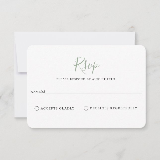 Minimalist Sage Green Wedding RSVP Card (Front)
