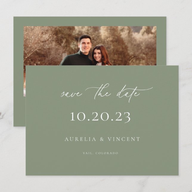 Minimalist Sage Green Wedding Save The Date (Front/Back)