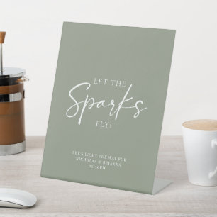 Minimalist Sage Green Wedding Sparkler Send Off Pedestal Sign