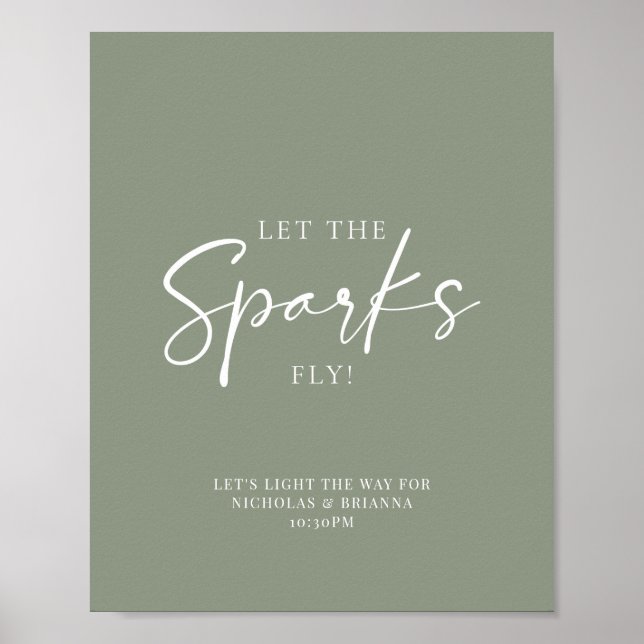 Minimalist Sage Green Wedding Sparkler Send Off Poster (Front)